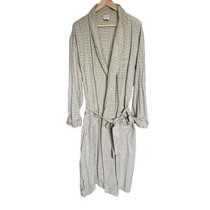 Brooks Brothers Robe Men Cream Plaid Belted Pockets All Cotton Lounge XL $198